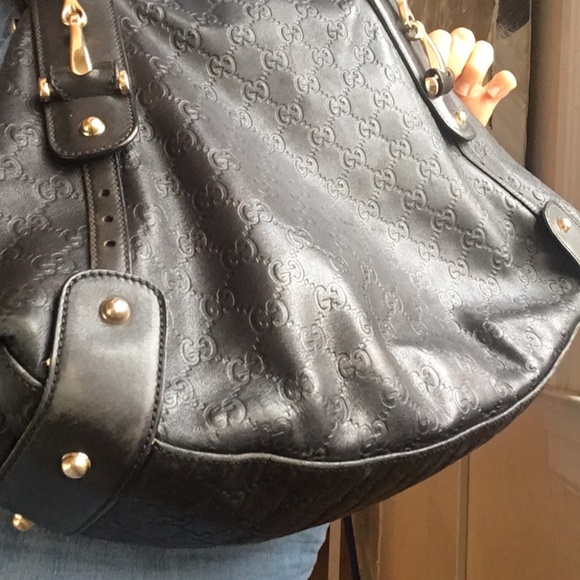 Gucci Black Embossed Leather Tote - Picture 1 of 11